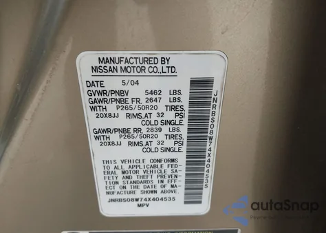 2004 Infiniti Fx45 из США, поврежденный, VIN JNRBS08W74X404535